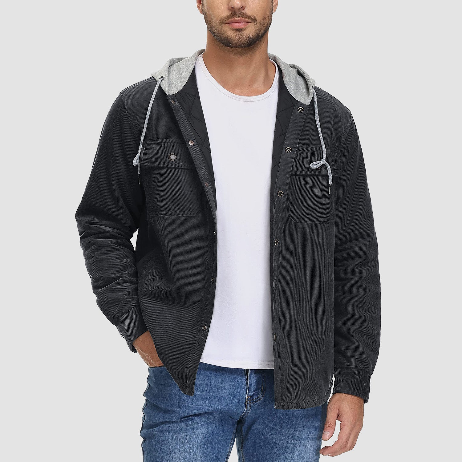 Men's Corduroy Jacket Hoodies Quilted Lined Winter Jacket - MAGCOMSEN