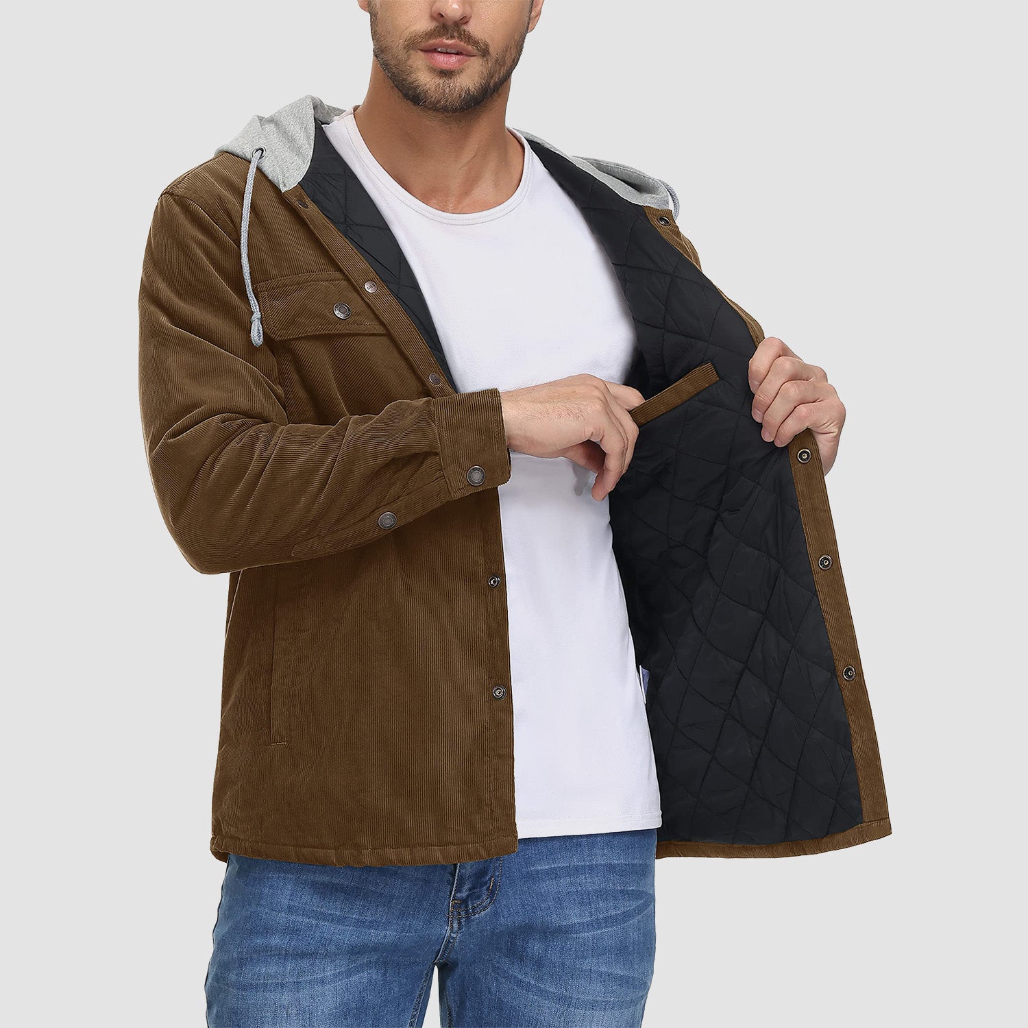 Men's Corduroy Jacket Hoodies Quilted Lined Winter Jacket - MAGCOMSEN