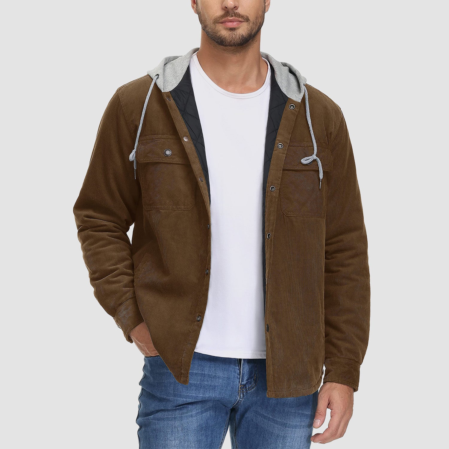 Men's Corduroy Jacket Hoodies Quilted Lined Winter Jacket - MAGCOMSEN