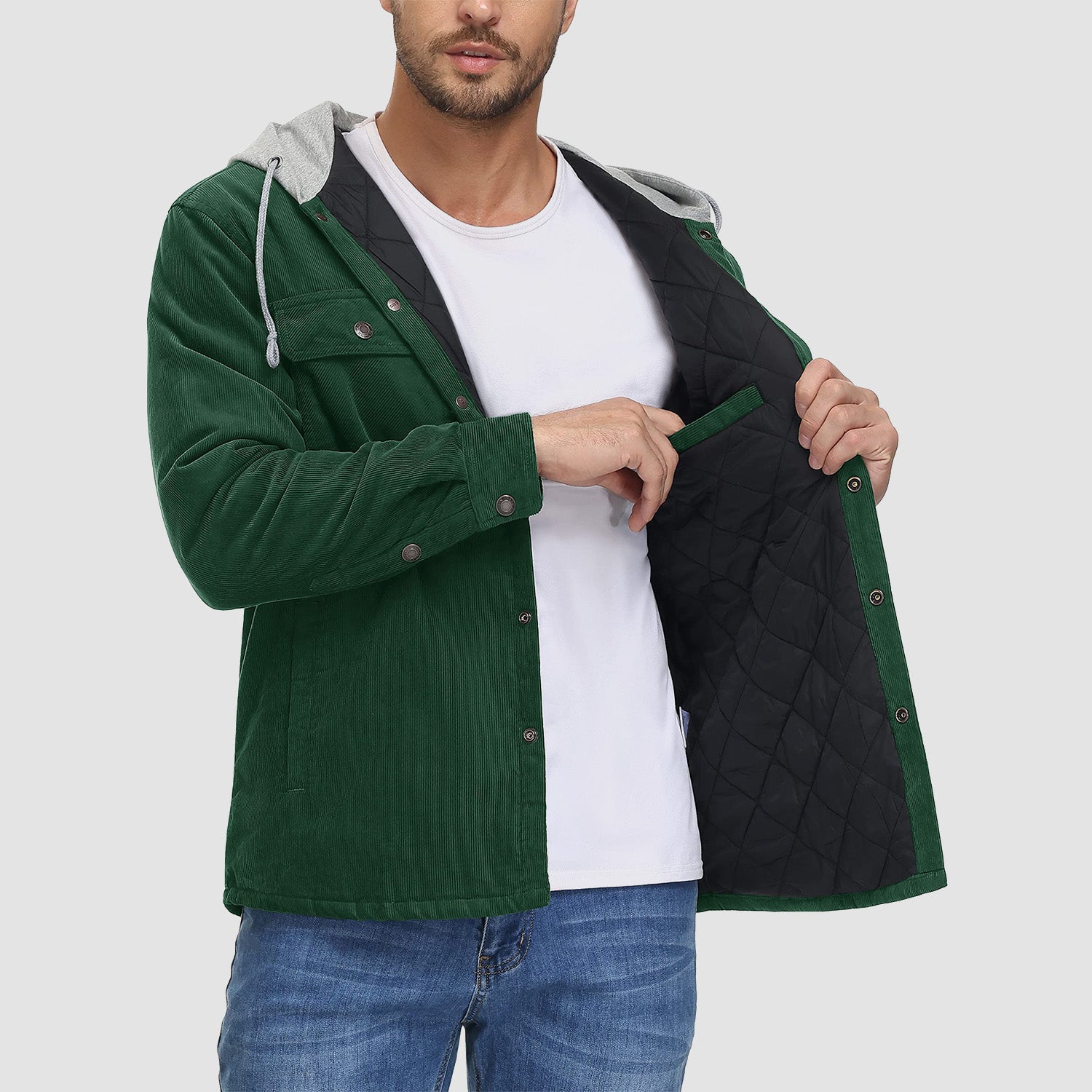 Men's Corduroy Jacket Hoodies Quilted Lined Winter Jacket - MAGCOMSEN