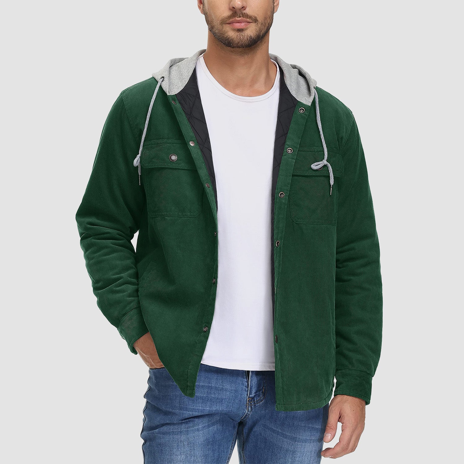 Men's Corduroy Jacket Hoodies Quilted Lined Winter Jacket - MAGCOMSEN