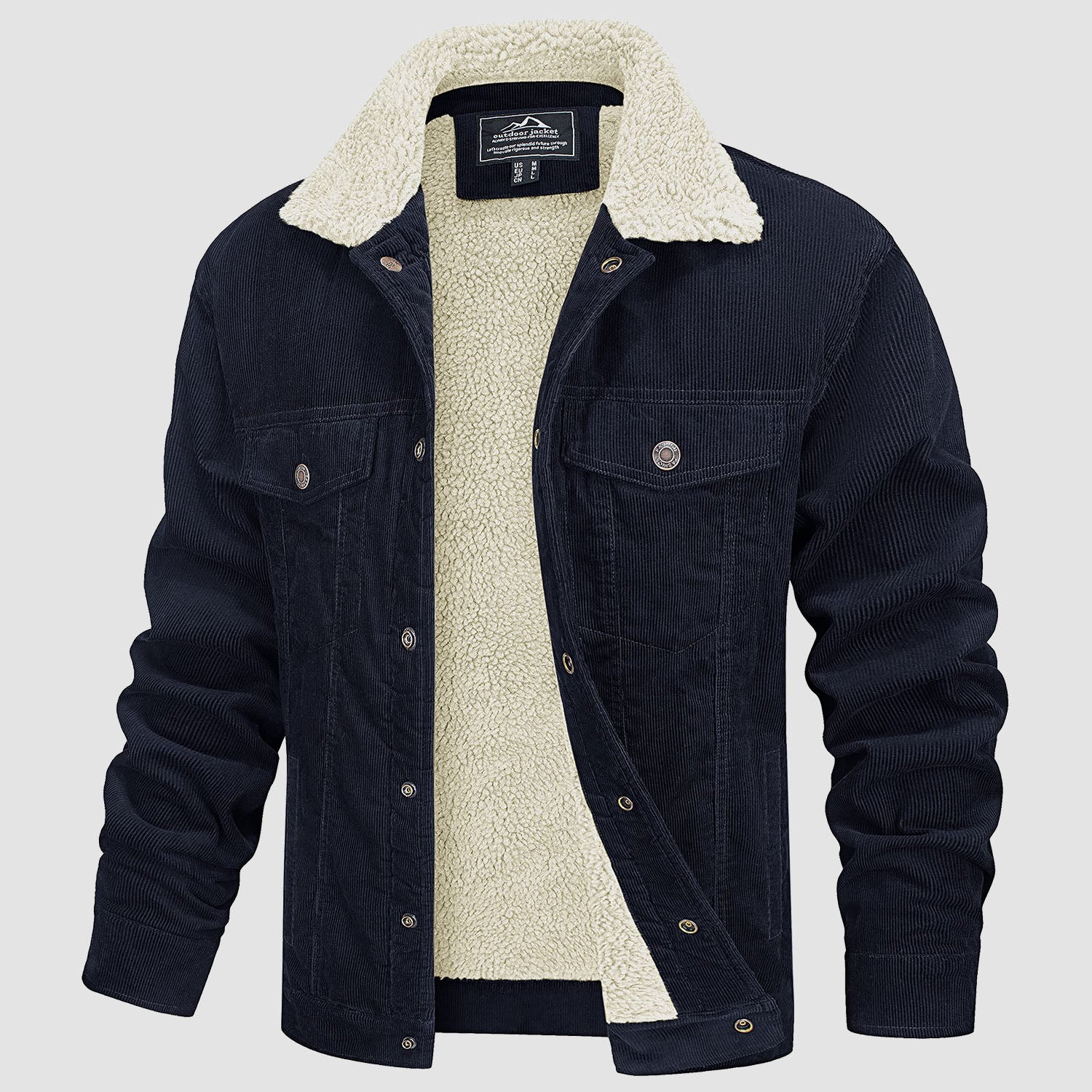 Men's Corduroy Jacket Sherpa Lined Cargo Jackets - MAGCOMSEN