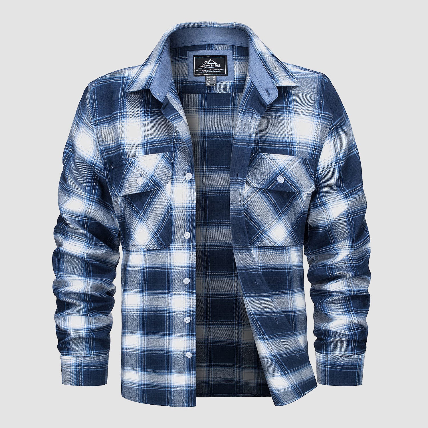 Men's Long Sleeve Cotton Plaid Flannel Shirt, Blue White / S Men's Long Sleeve Cotton Plaid Flannel Shirt, Blue White / S