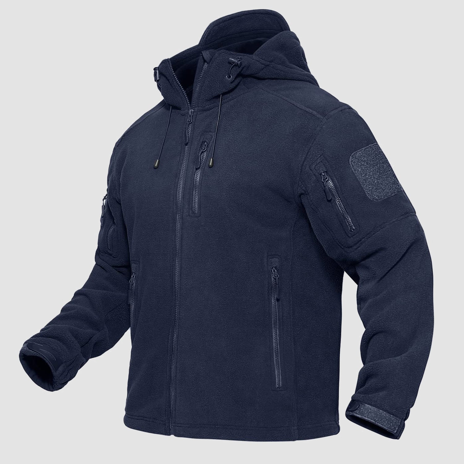 Men's Fleece Hoodie Jacket 5 Zip-Pockets Military Tactical Coat Windproof Winter Full Zip Hiking Work Outwear