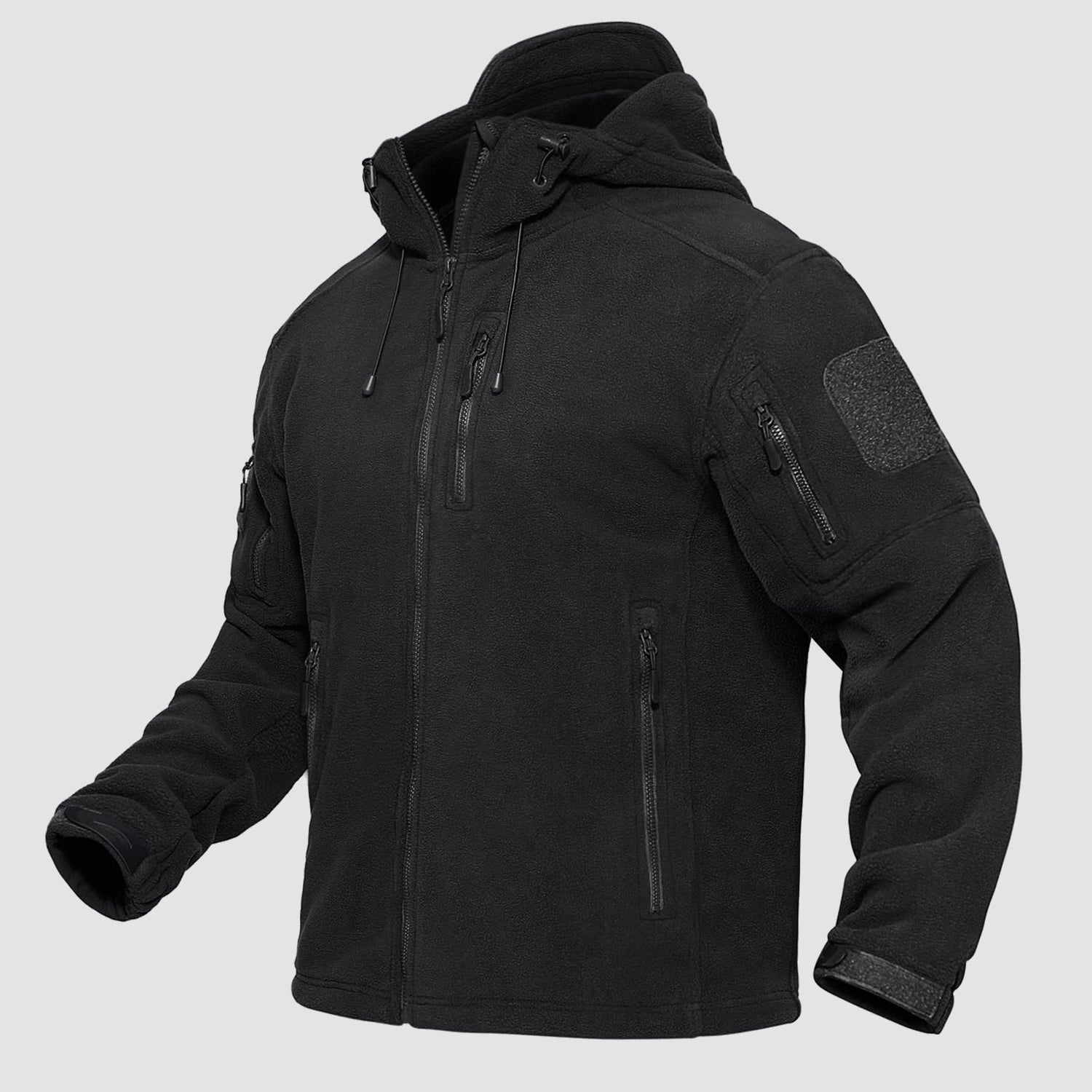 Men's Fleece Hoodie Jacket 5 Zip-Pockets Military Tactical Coat Windproof Winter Full Zip Hiking Work Outwear