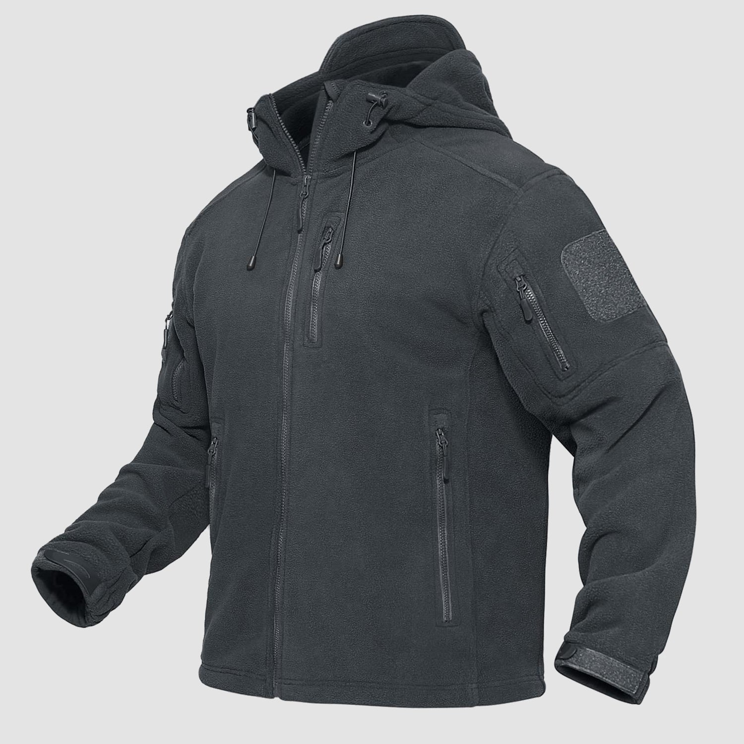 Men's Fleece Hoodie Jacket 5 Zip-Pockets Military Tactical Coat Windproof Winter Full Zip Hiking Work Outwear
