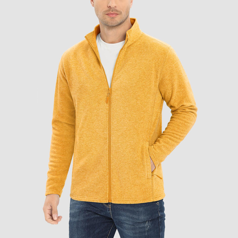 MAGCOMSEN men's yellow full-zip fleece jacket with stand collar for cold weather