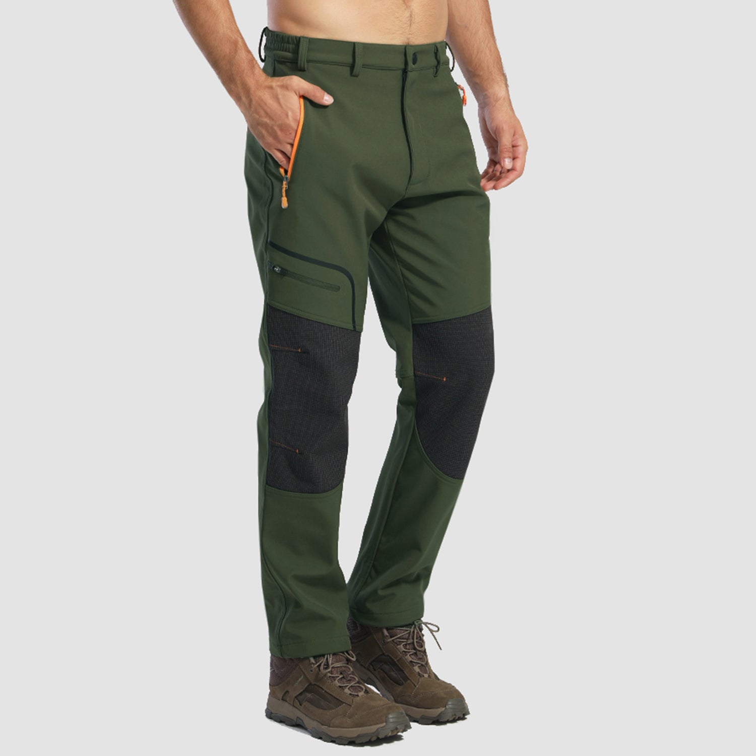 Men's Fleece Lined Softshell Pants with 4 Zipper Pockets Water Resistant Outdoor Hiking Skiing Pants
