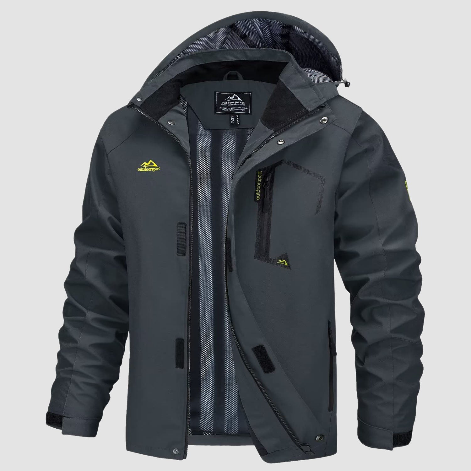 hiking rain gear Men's Lightweight Rain Jacket with Detachable Hood for Hiking, Dark Grey / L