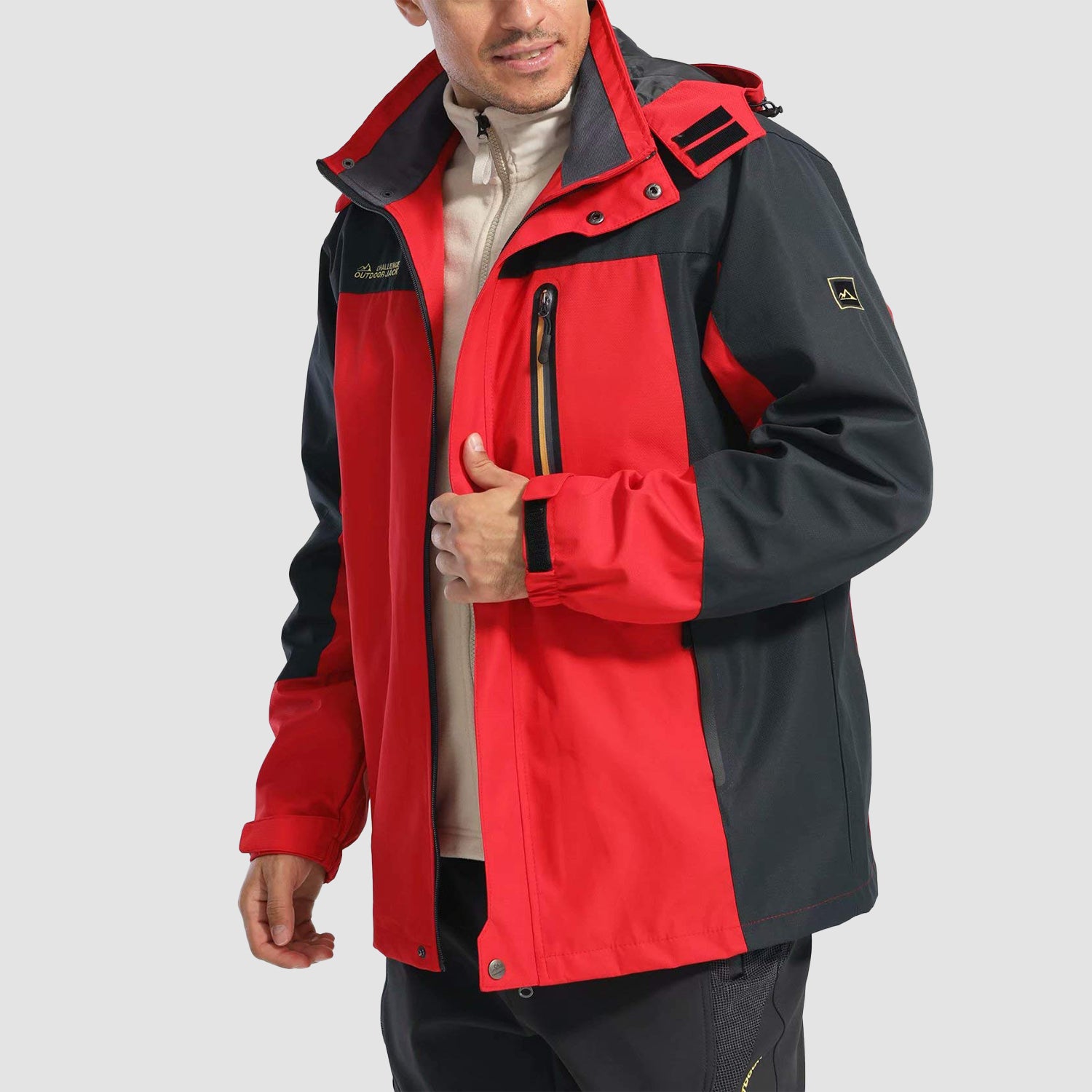 Men's Hooded Windproof Water Resistant Rain Jacket Windbreaker 5 Pockets for Hiking Fishing