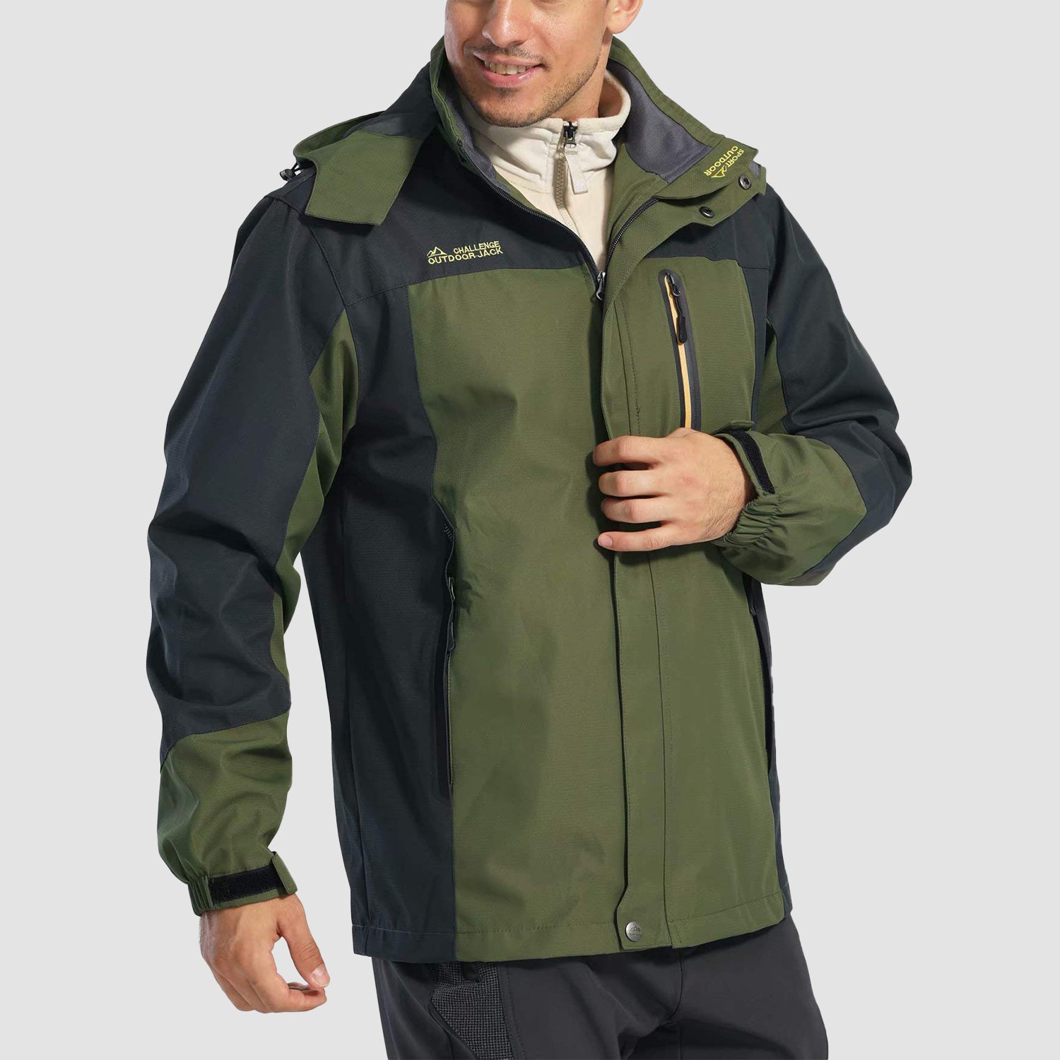 Men's Hooded Windproof Water Resistant Rain Jacket Windbreaker 5 Pockets for Hiking Fishing