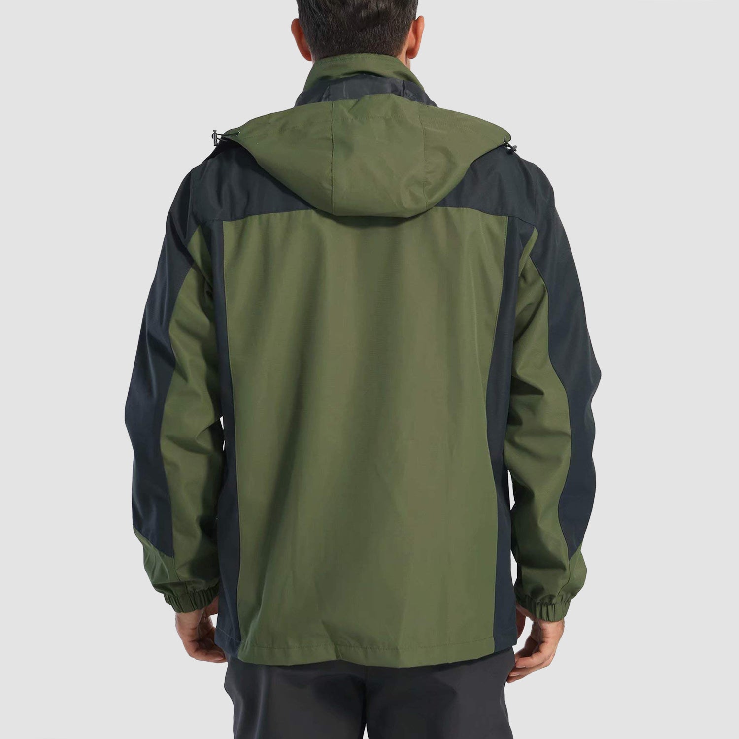 Men's Hooded Windproof Water Resistant Rain Jacket Windbreaker 5 Pockets for Hiking Fishing