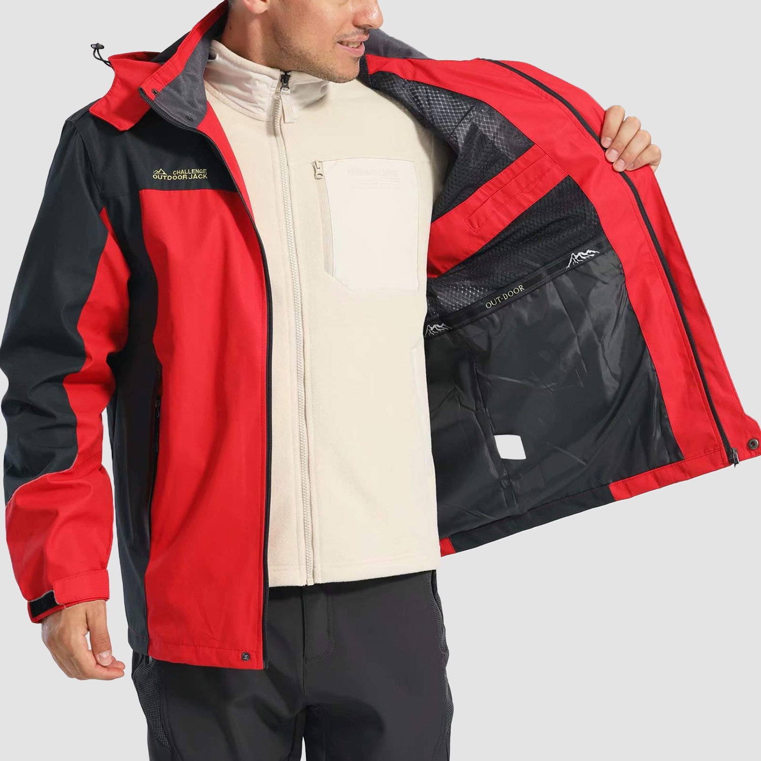 Men's Hooded Windproof Water Resistant Rain Jacket Windbreaker 5 Pockets for Hiking Fishing