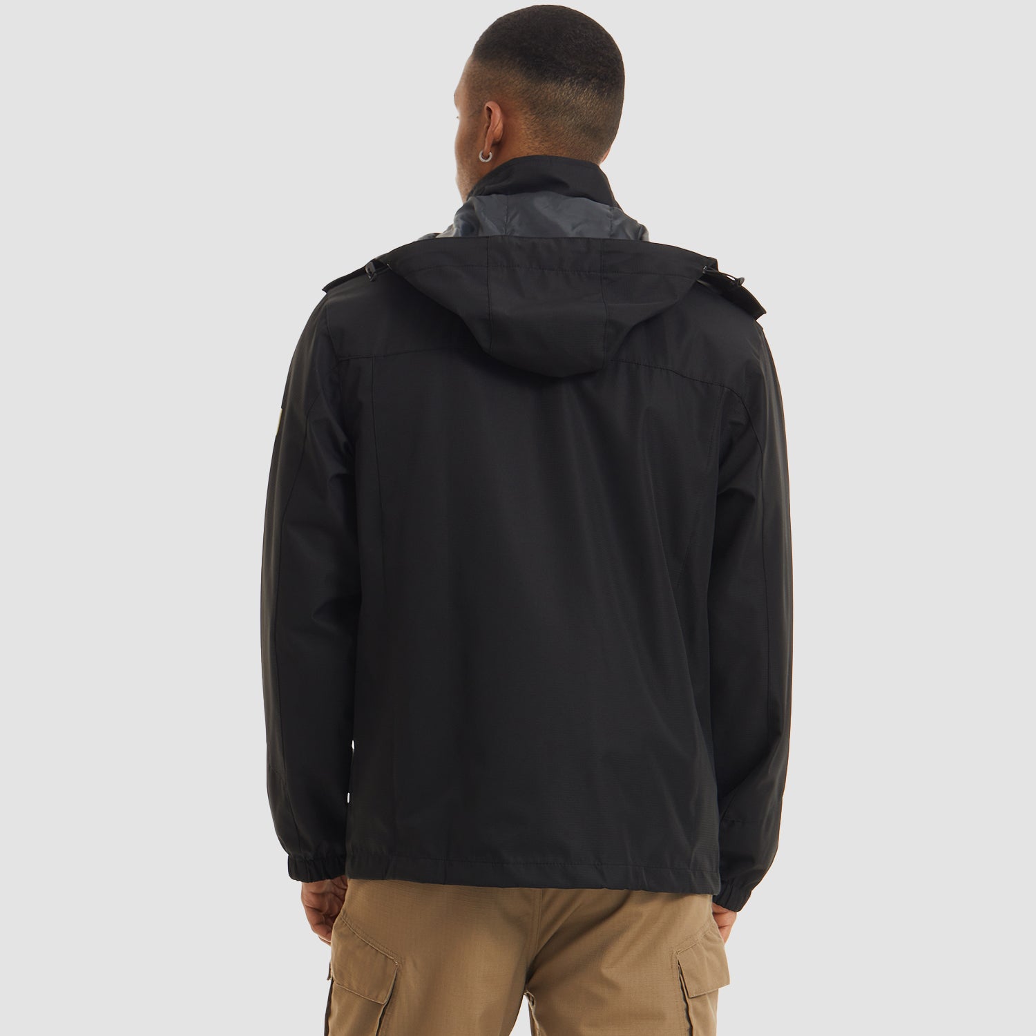 Men's Hooded Windproof Water Resistant Rain Jacket Windbreaker 5 Pockets for Hiking Fishing