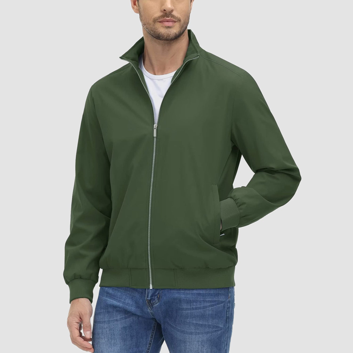 Men's Jacket Stand Collar Lightweight Windproof Outwear - MAGCOMSEN