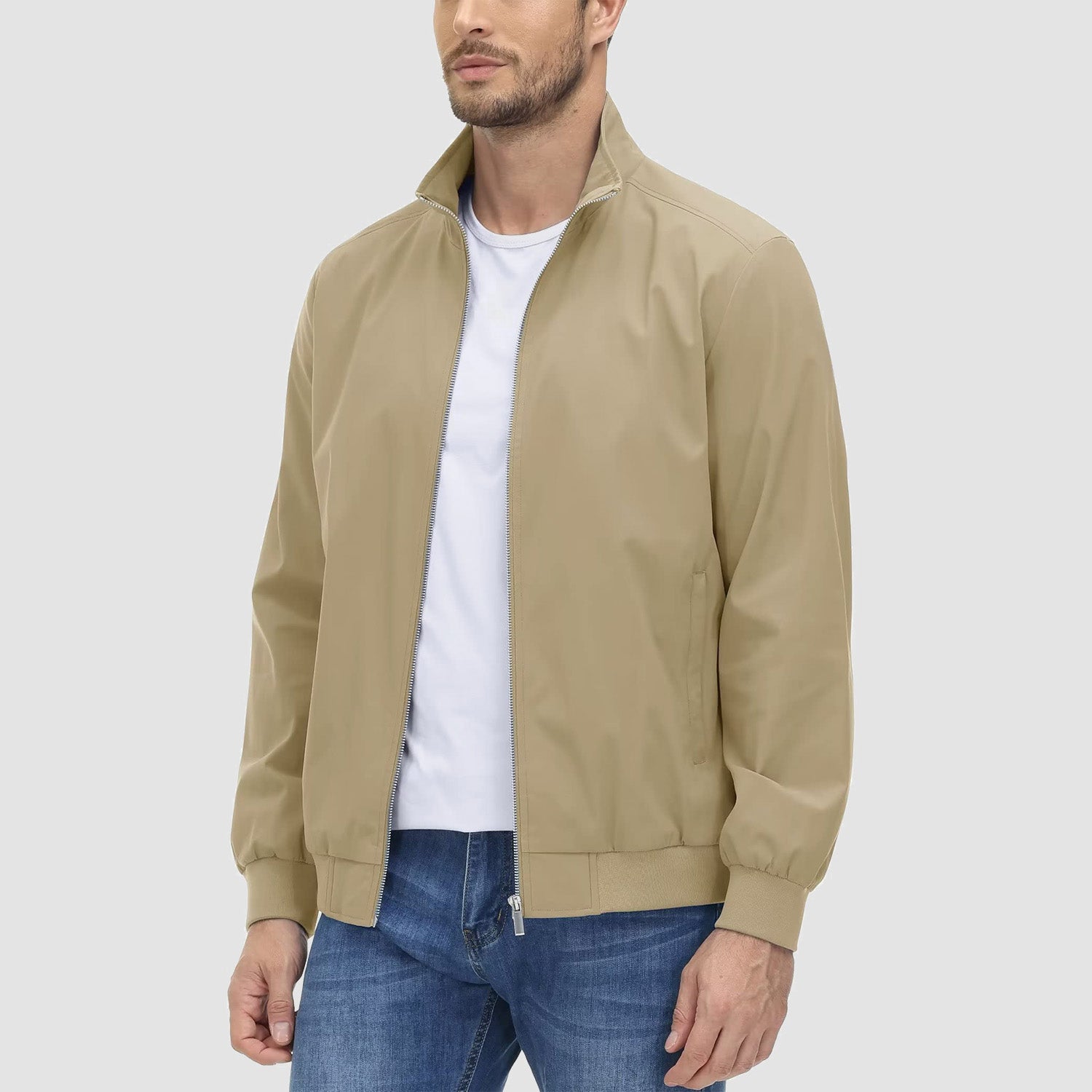 Men's Jacket Stand Collar Lightweight Windproof Outwear - MAGCOMSEN