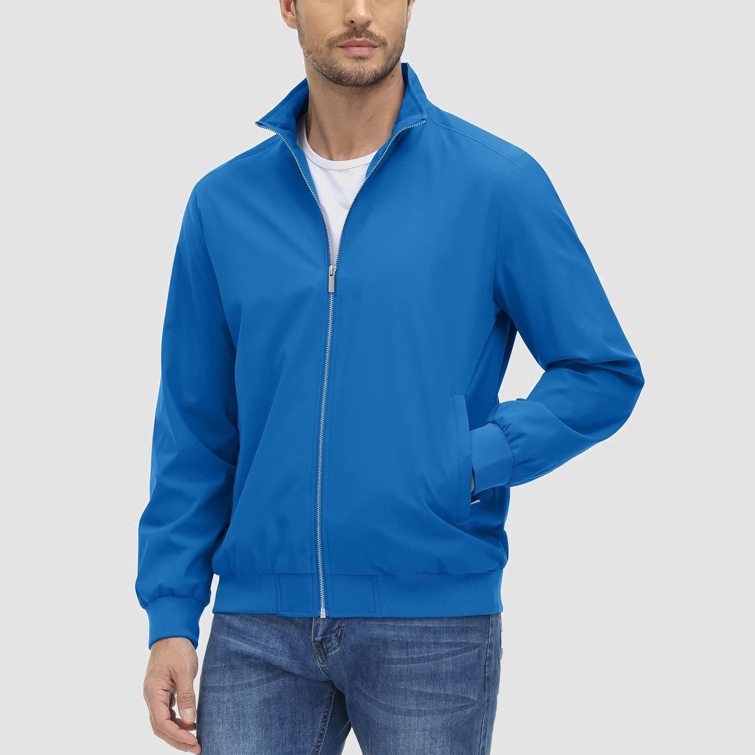 Men's Jacket Stand Collar Lightweight Windproof Outwear - MAGCOMSEN