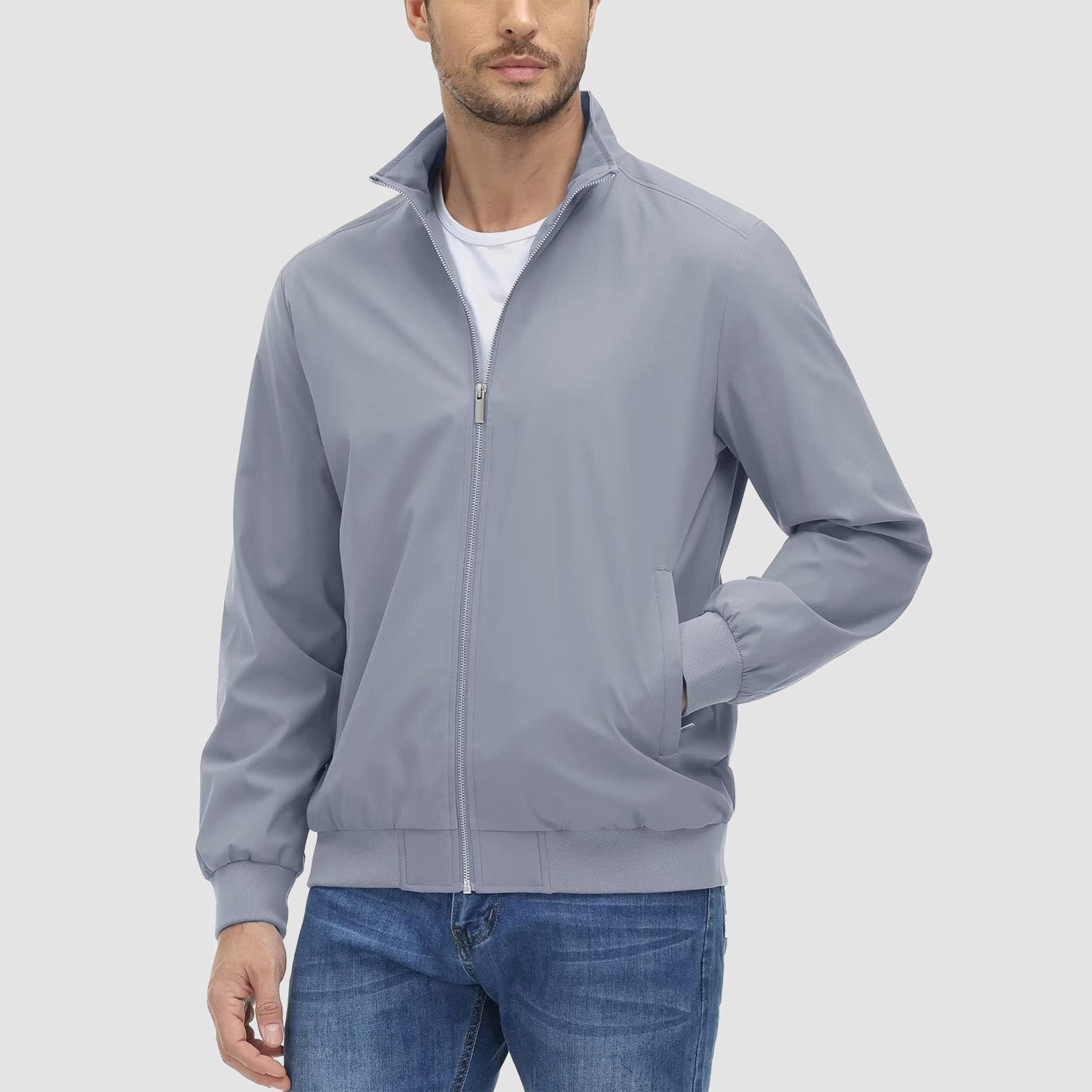 Men's Jacket Stand Collar Lightweight Windproof Outwear - MAGCOMSEN