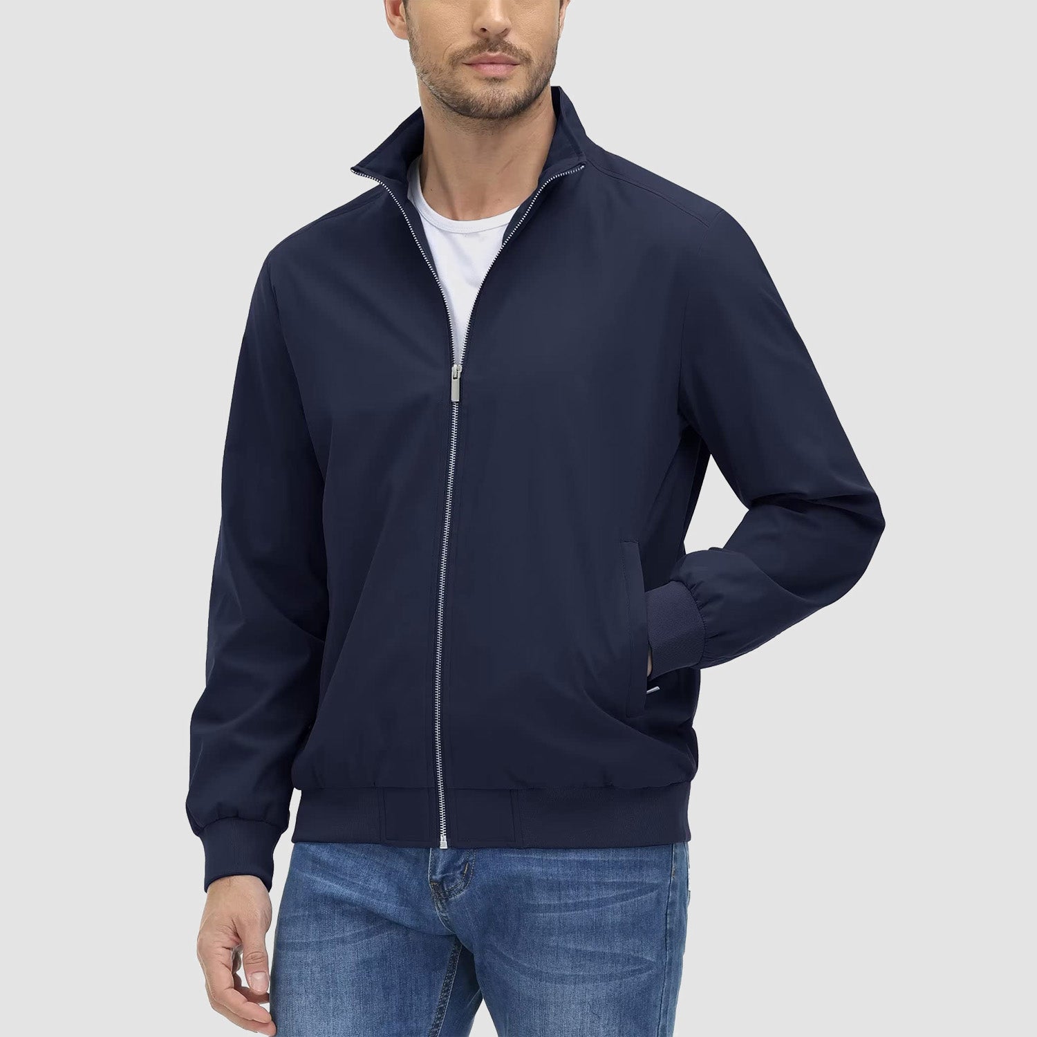Men's Jacket Stand Collar Lightweight Windproof Outwear - MAGCOMSEN