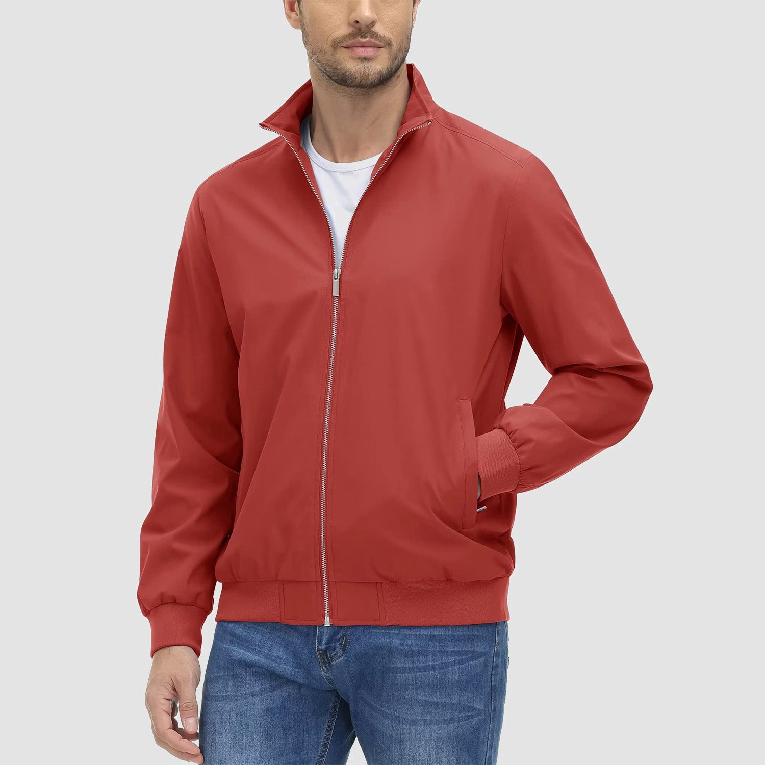 Men's Jacket Stand Collar Lightweight Windproof Outwear - MAGCOMSEN