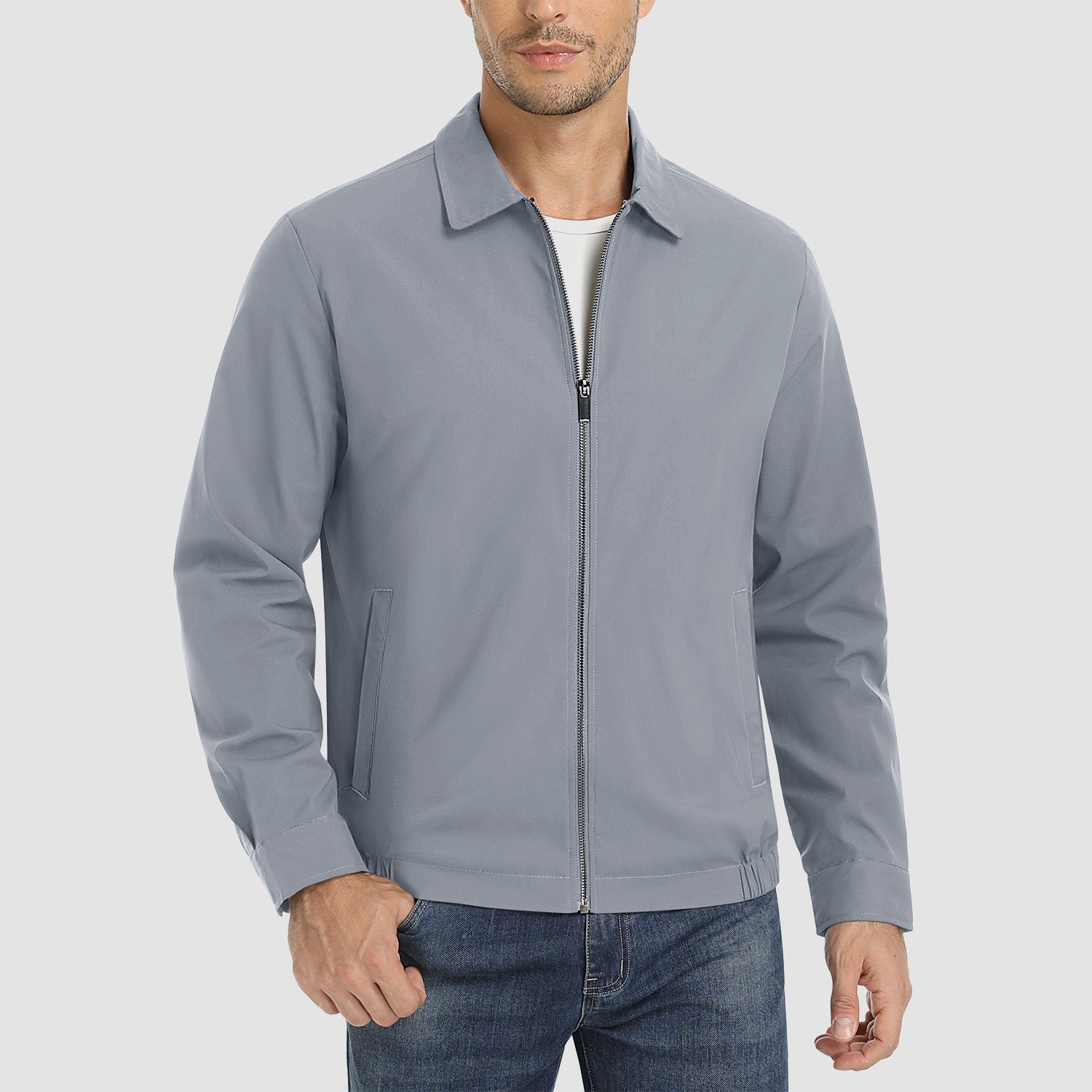 Men's Lightweight Jacket Casual Laydown Collar Jacket, Light Grey / L Men's Lightweight Jacket Casual Laydown Collar Jacket, Light Grey / L