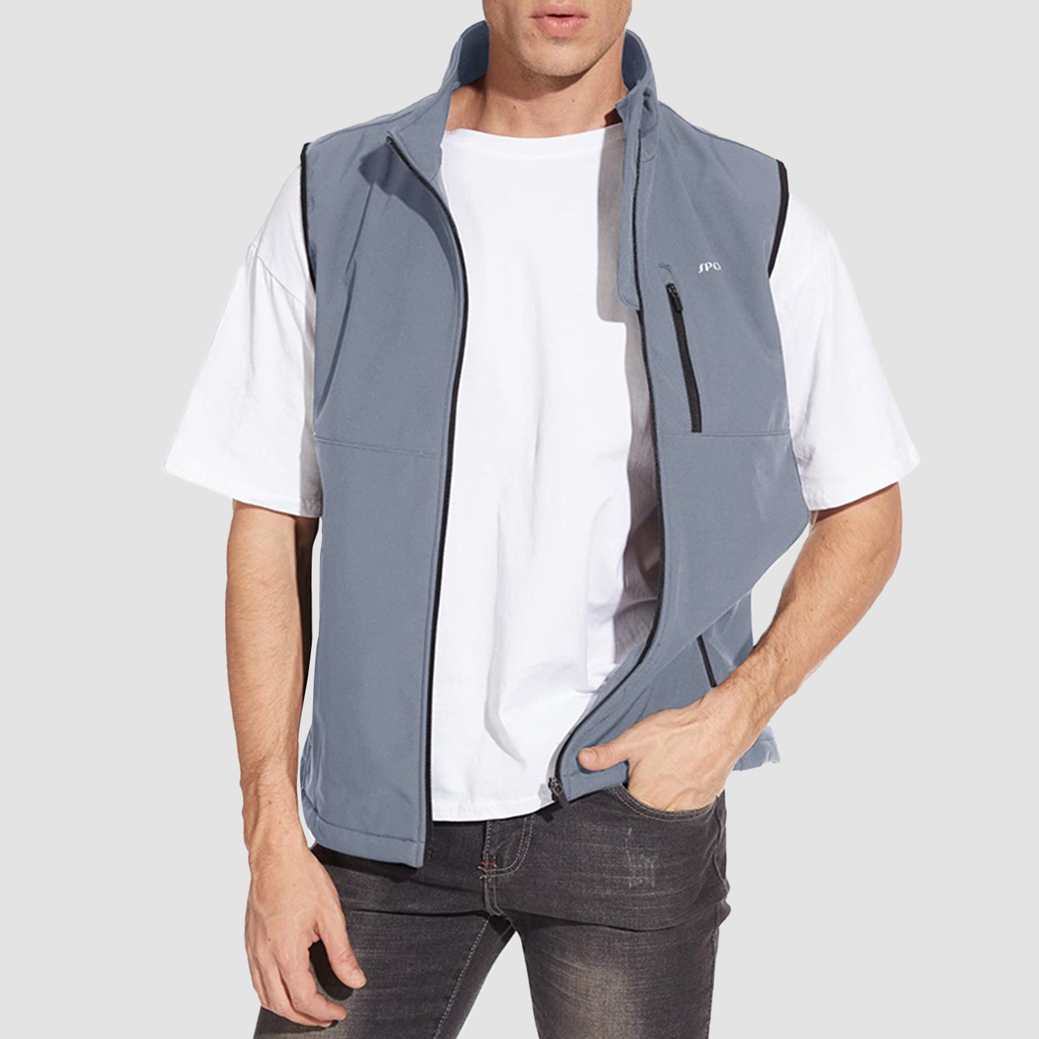 Men's Lightweight Vest Windproof Sleeveless Jacket Outdoor Hiking Camping Fishing Photography Gilet with Zip Pockets