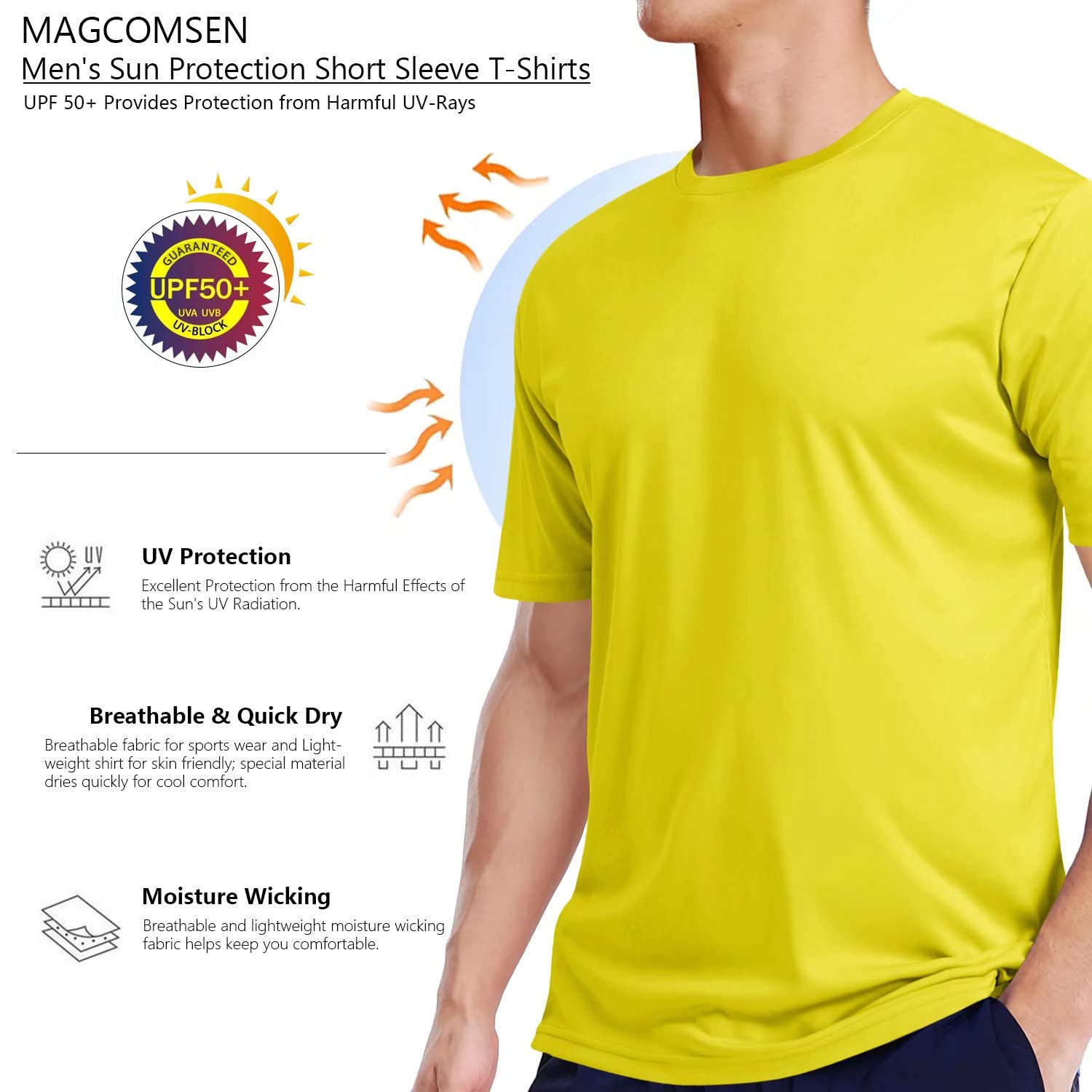 Men's Quick Dry T-Shirts UPF 50+ Athletic Running Workout Tee Shirts - MAGCOMSEN