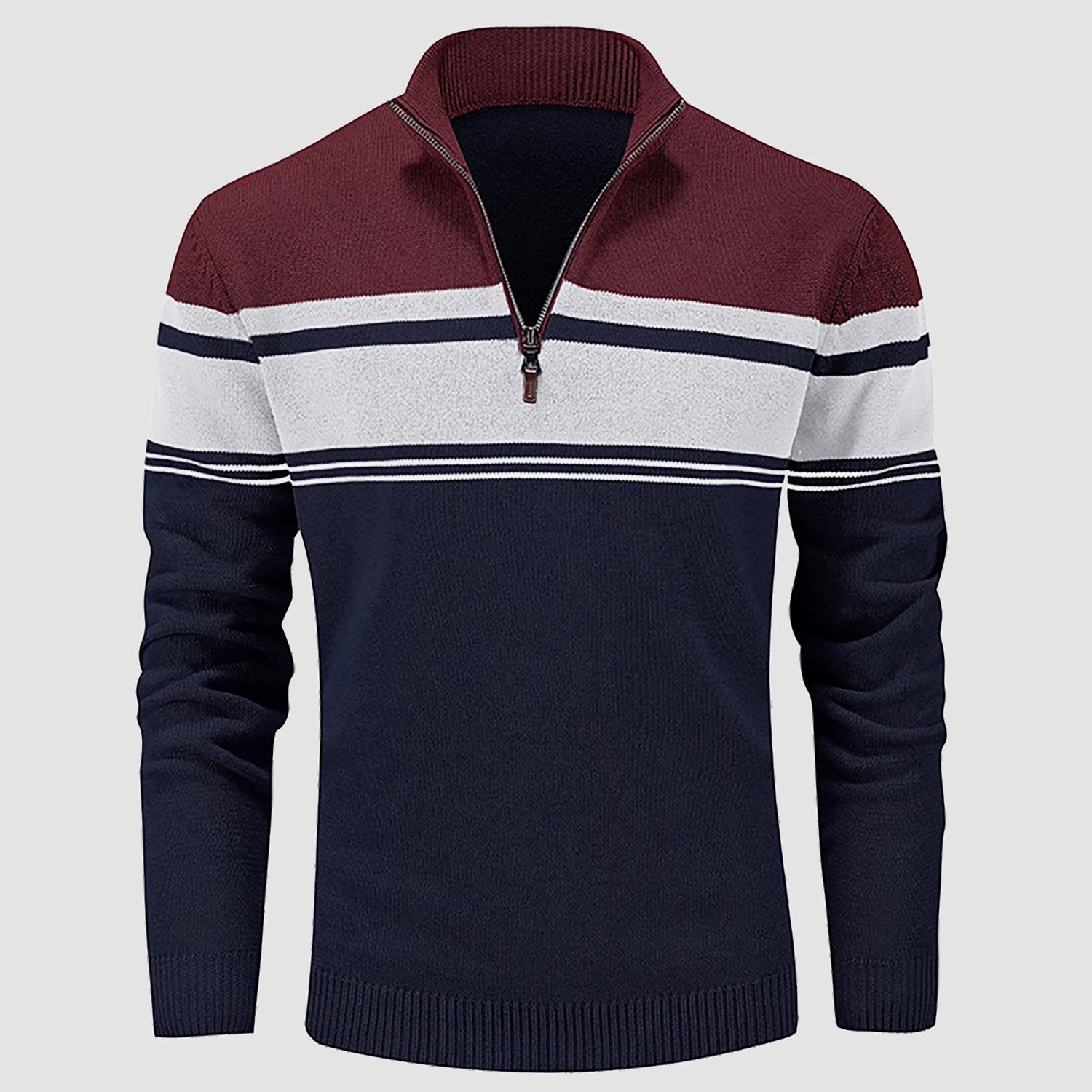 Men's Sweater Half Zipper Turtleneck Warm Pullover Slim Fit Casual Comfortable Striped Knitted Sweaters