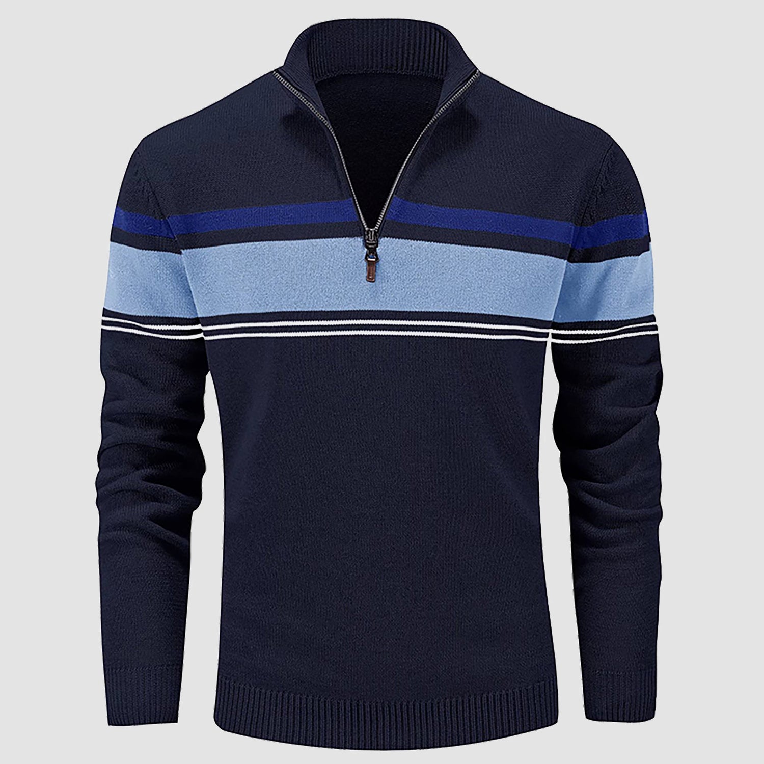 Men's Sweater Half Zipper Turtleneck Warm Pullover Slim Fit Casual Comfortable Striped Knitted Sweaters