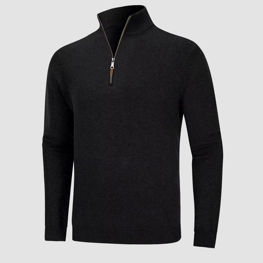 MAGCOMSEN men's black knitted turtleneck quarter-zip sweater for smart-casual outfits