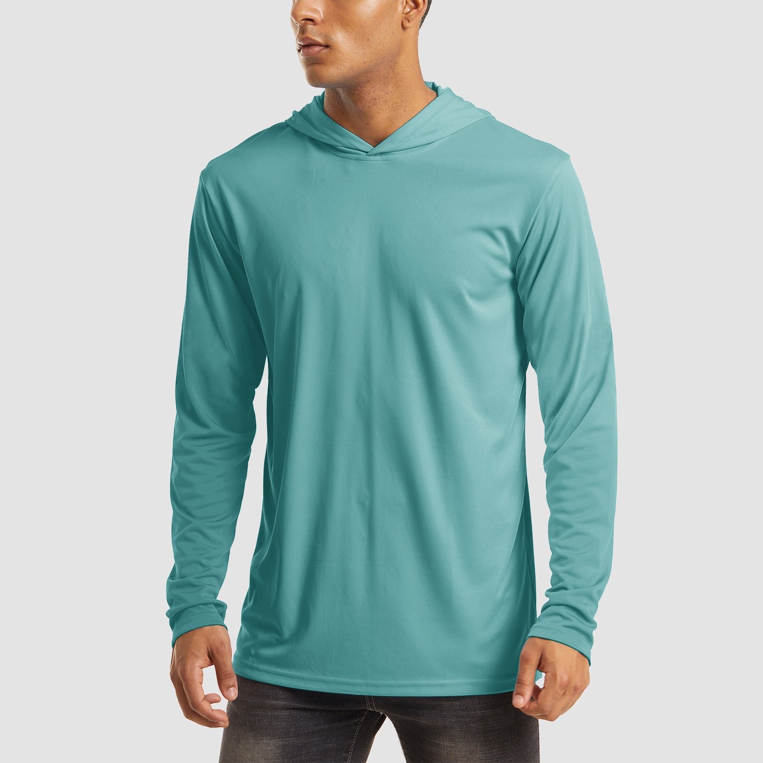 Men's Hooded UPF 50+ Sun Protection Long Sleeve Athletic Fishing Shirts #Color_Grey Green