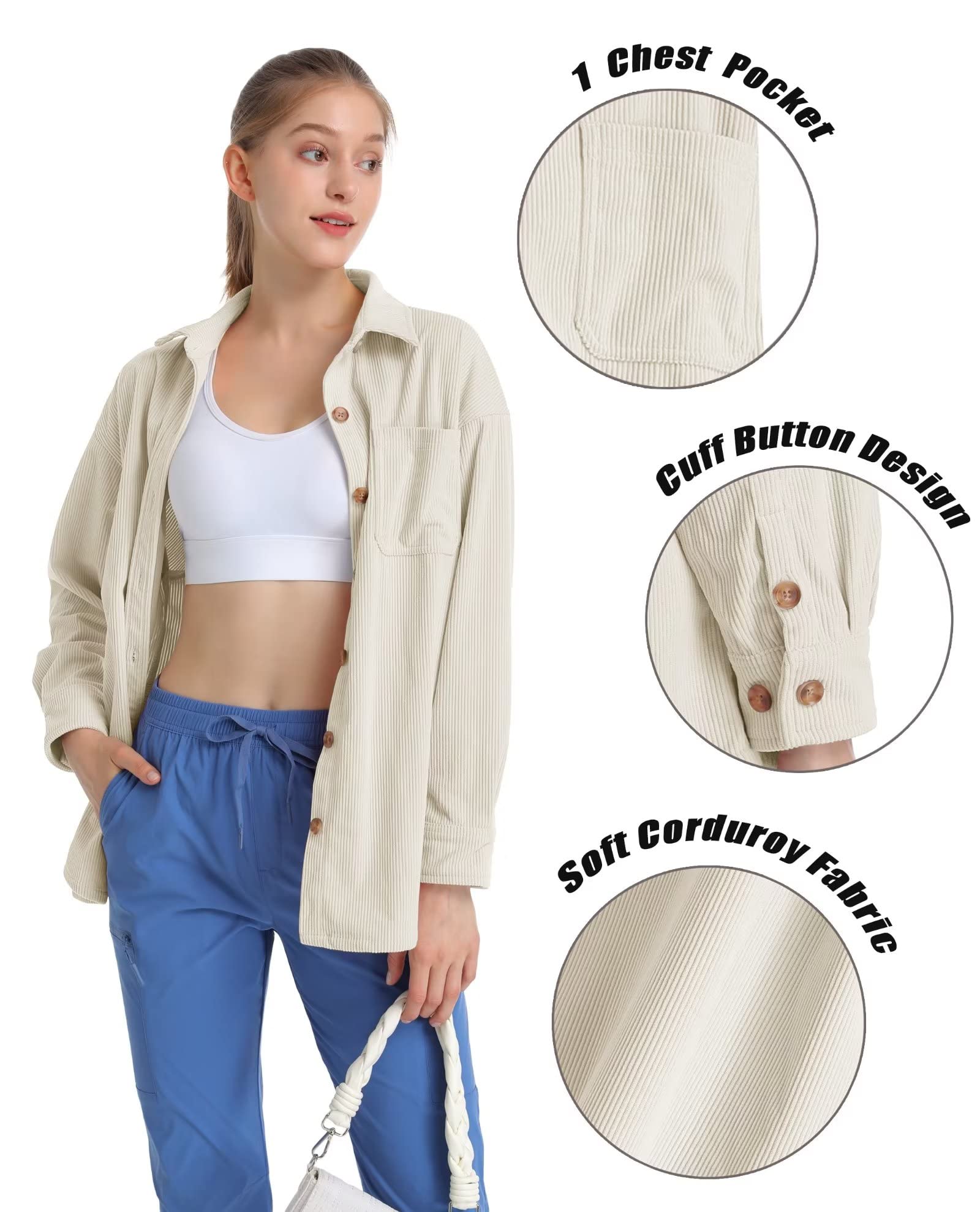 Women's Long Sleeve Corduroy Shirt with Pocket