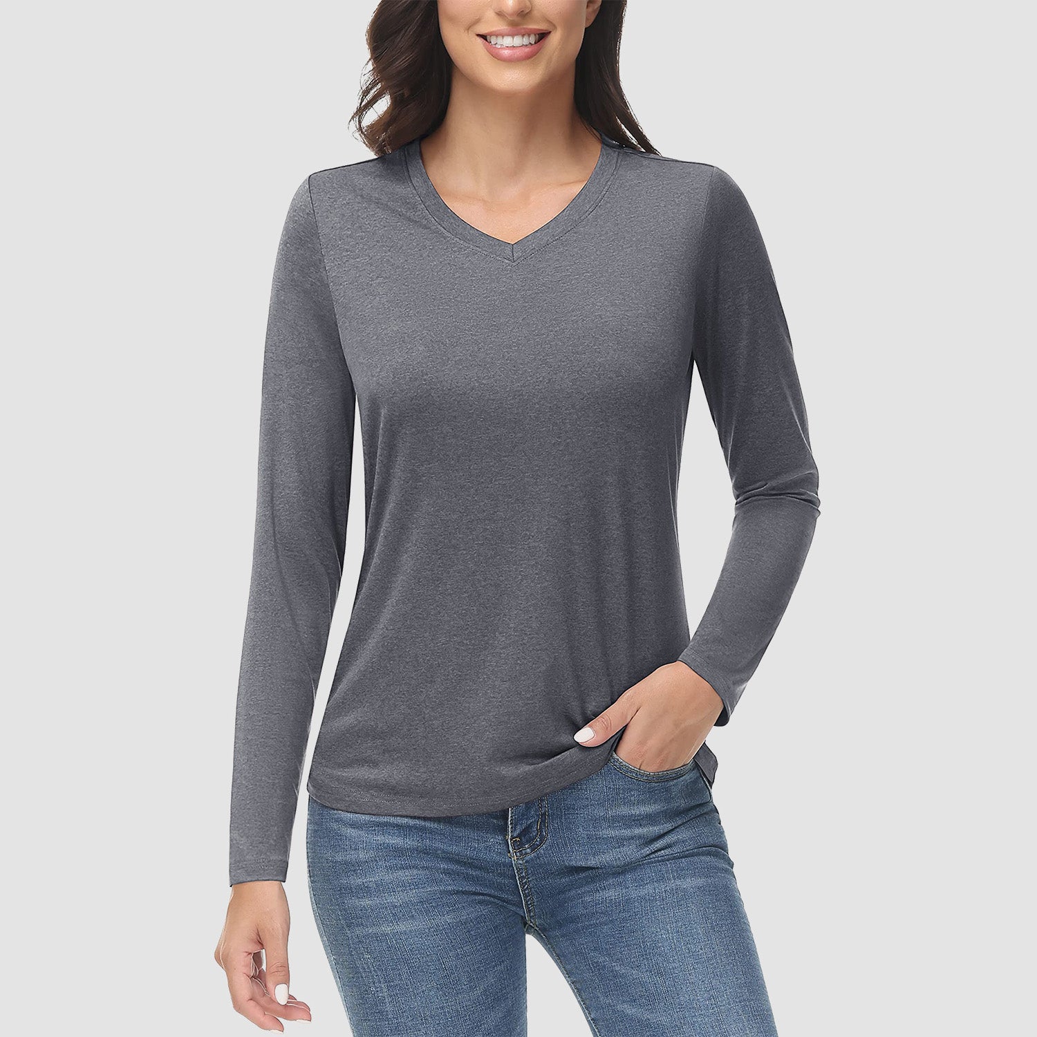 Women's Long Sleeve Shirt V Neck SPF Shirts UPF 50+ Quick Dry Workout Hiking Tee Shirts Rashguard - MAGCOMSEN