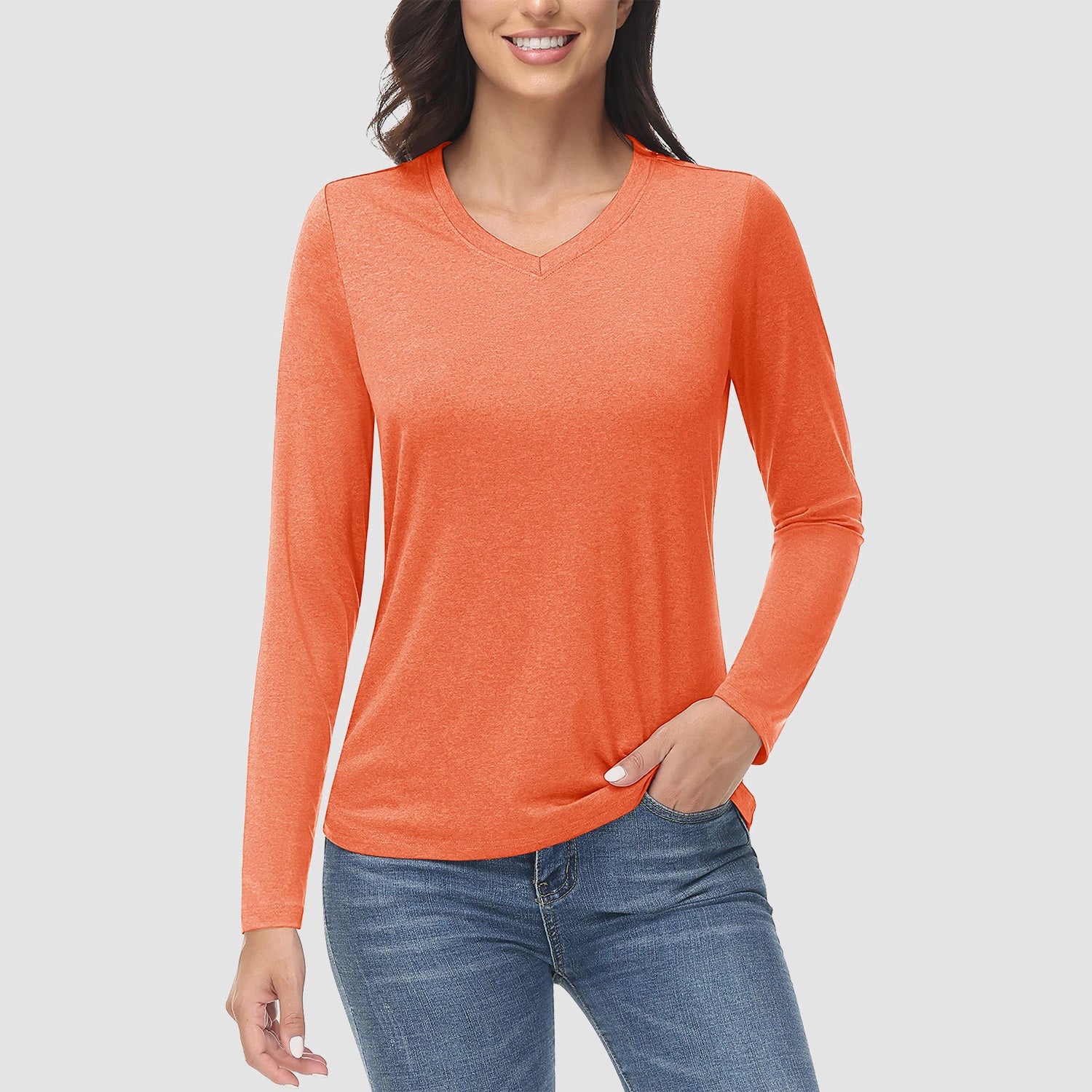 Women's Long Sleeve Shirt V Neck SPF Shirts UPF 50+ Quick Dry Workout Hiking Tee Shirts Rashguard - MAGCOMSEN