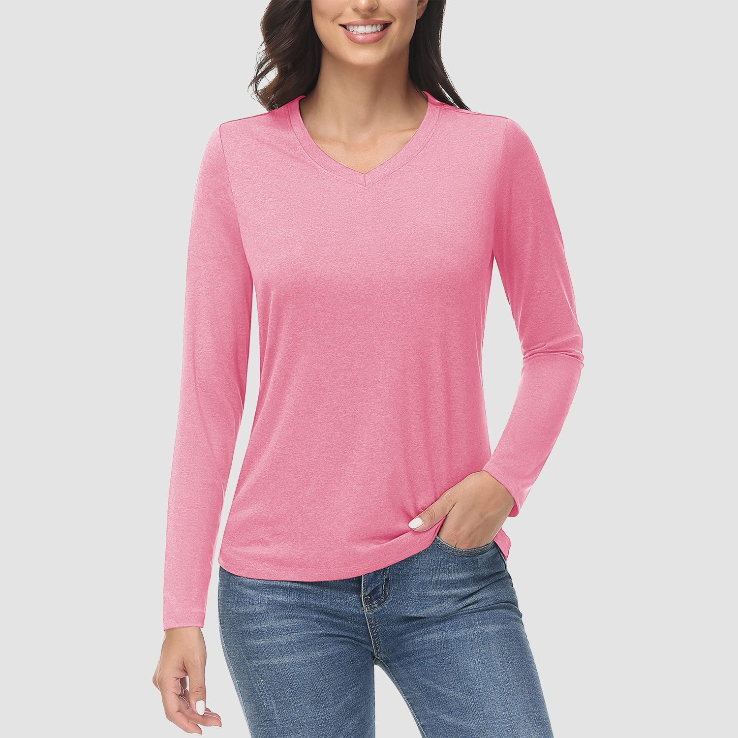 Women's Long Sleeve Shirt V Neck SPF Shirts UPF 50+ Quick Dry Workout Hiking Tee Shirts Rashguard - MAGCOMSEN