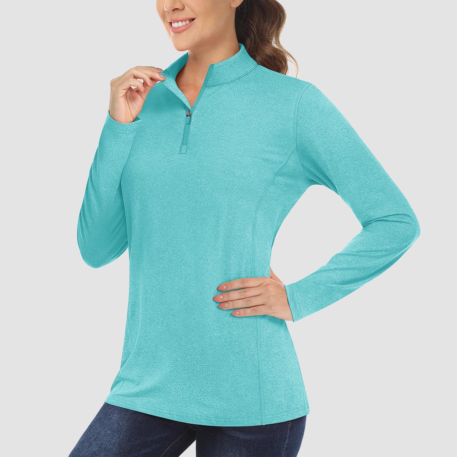 Women's Sun Protection Shirt Long Sleeve 1/4 Zip UPF50+ UV Shirts Quick Dry - MAGCOMSEN