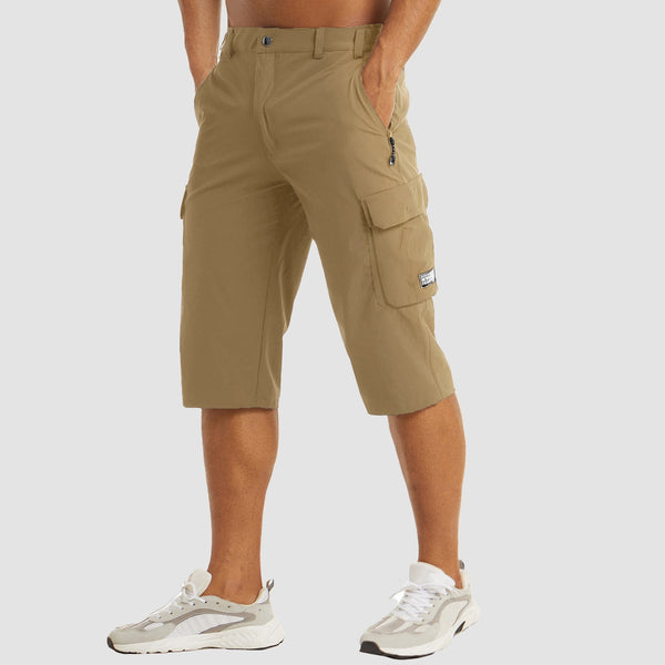 Khaki MAGCOMSEN Men's 3/4 Hiking Capri Pants - Quick Dry Below Knee Shorts with 5 Pockets in #Color_Khaki