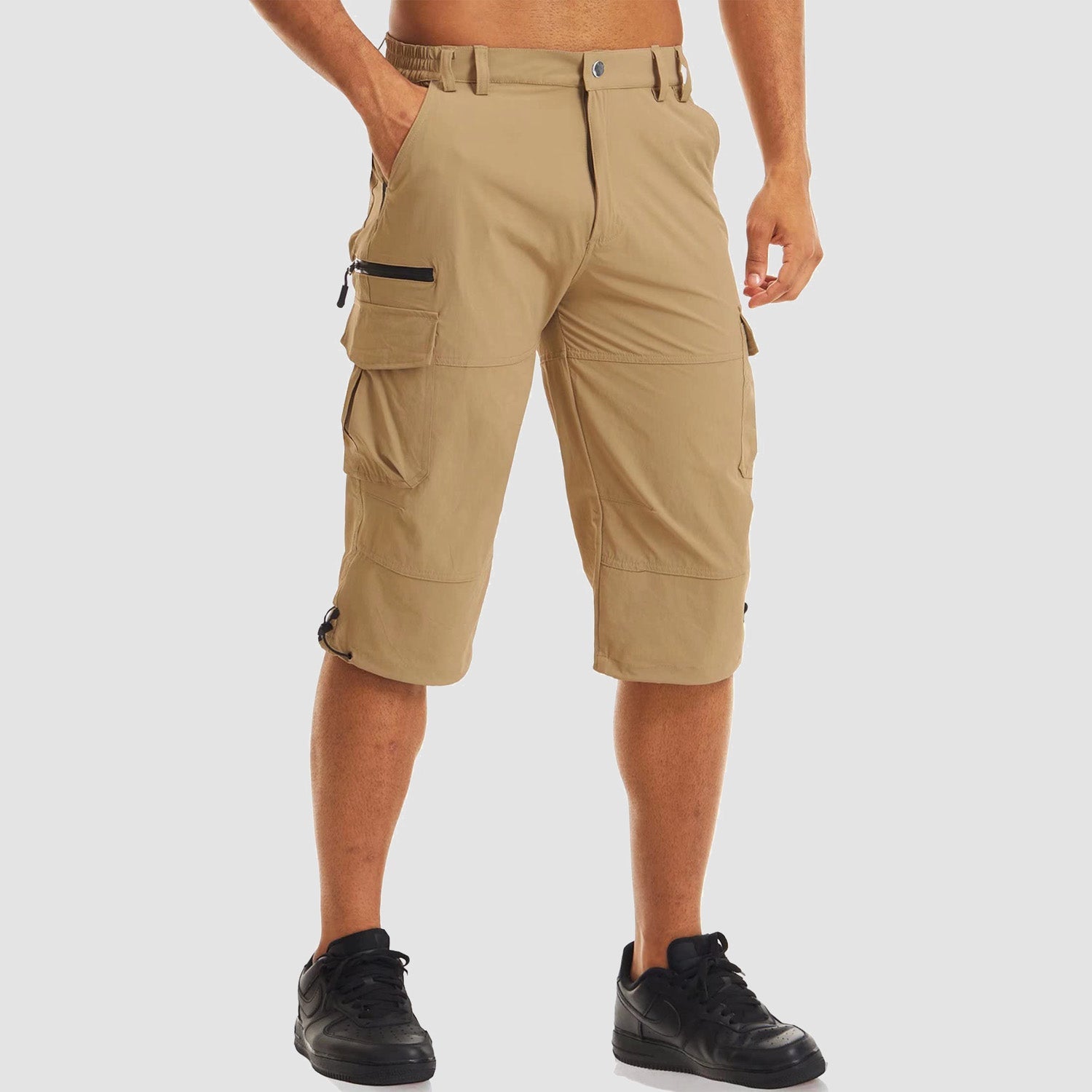 Khaki Men's 3/4 Capri Quick Dry Sports Shorts - MAGCOMSEN