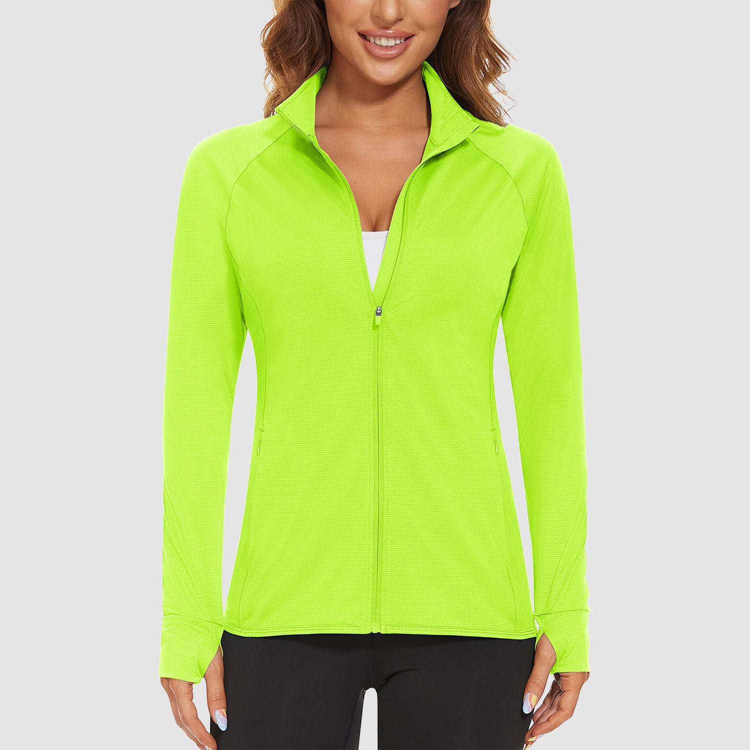 Bright Green Women's UPF 50+ Sun Protection Tennis Jacket Long Sleeve - MAGCOMSEN #Color_Bright Green