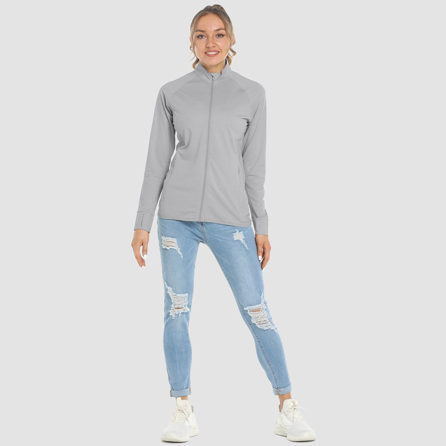 Light Grey Women's UPF 50+ Sun Protection Tennis Jacket Long Sleeve - MAGCOMSEN #Color_Light Grey