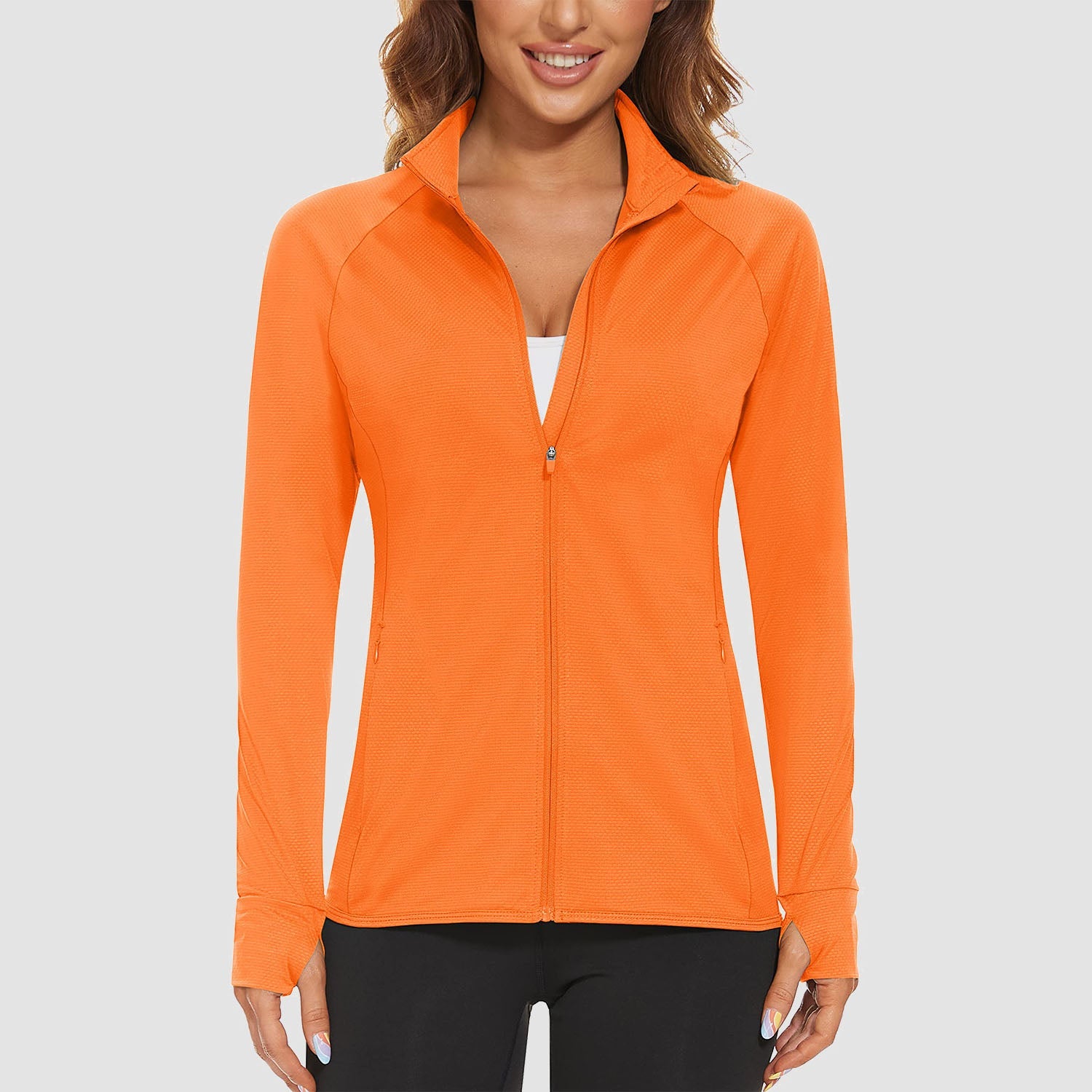 Bright Orange Women's UPF 50+ Sun Protection Tennis Jacket Long Sleeve - MAGCOMSEN #Color_Bright Orange